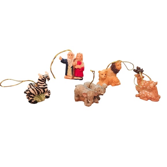 Other - Noah's Ark Miniature Ornament Set 5pc Resin Animal Pairs Noah and Wife Decor